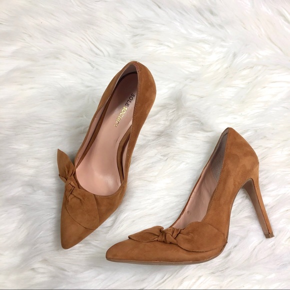 Sole Society Shoes - [Sole Society] Tan Bow Pointed Toe Heels